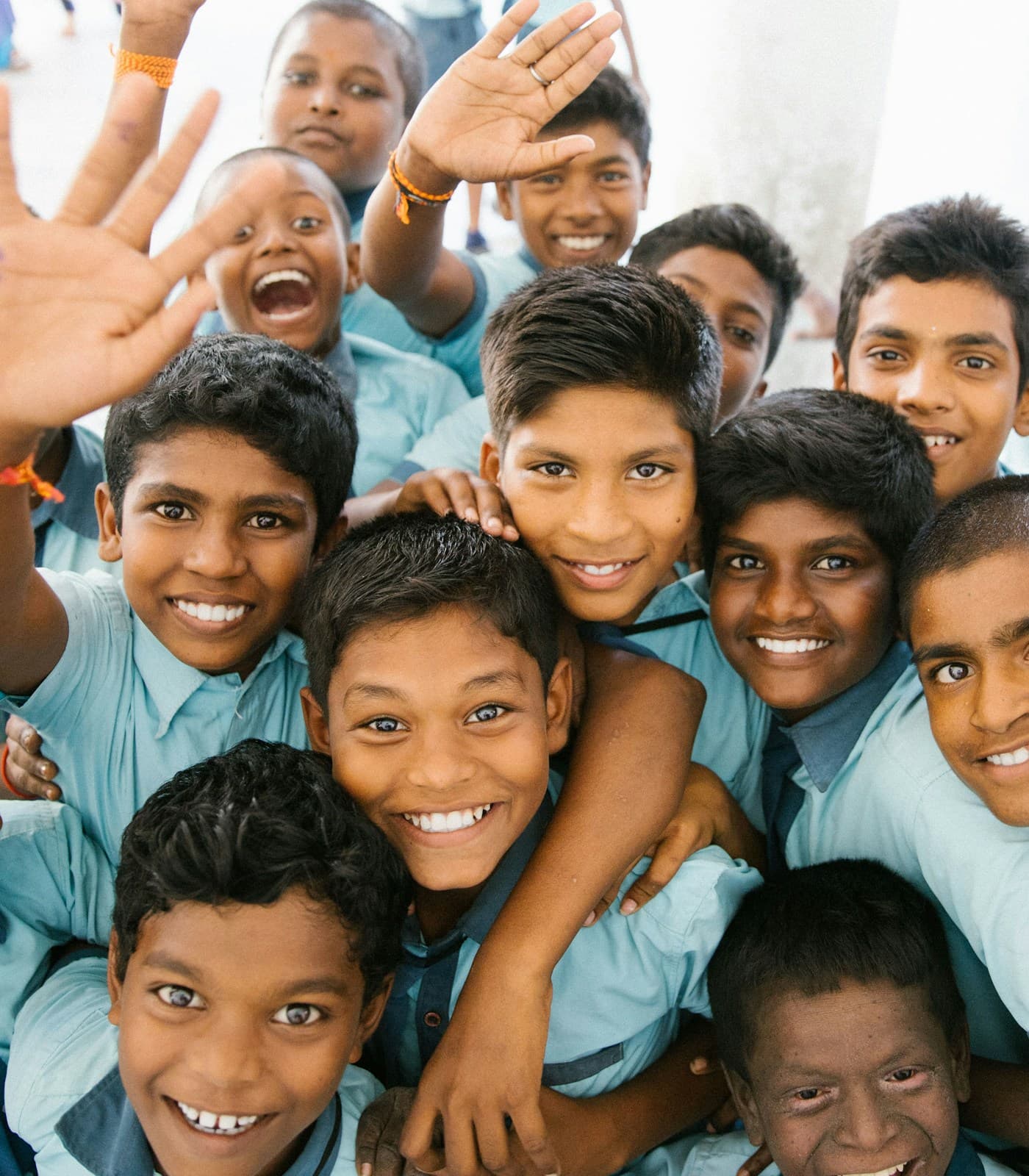 A joyful group of Indian school students